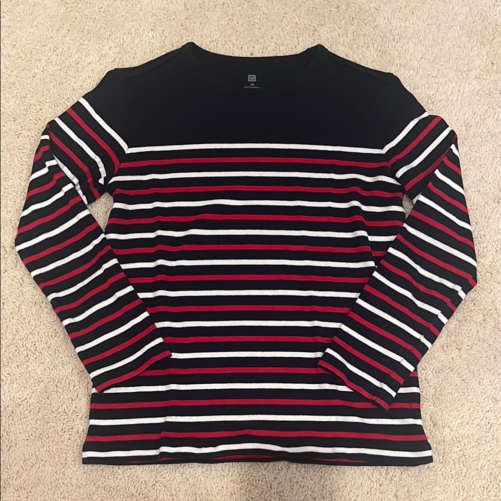 Striped Navy, Red, and White Crew Neck Sweater